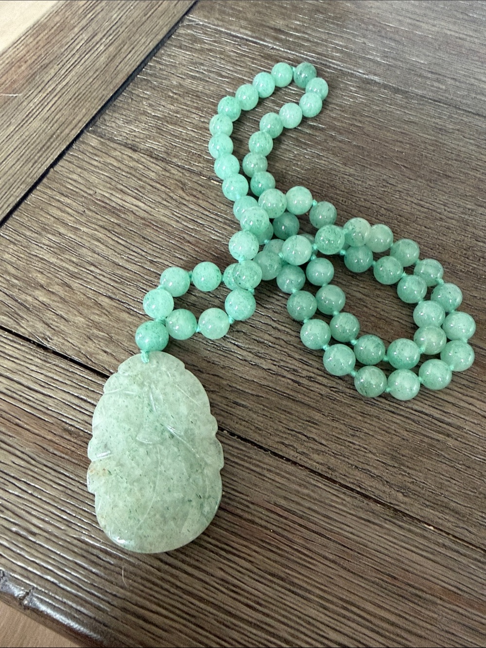 Vintage Genuine Jadeite Hand Carved Longevity Peach Endless Strand Necklace